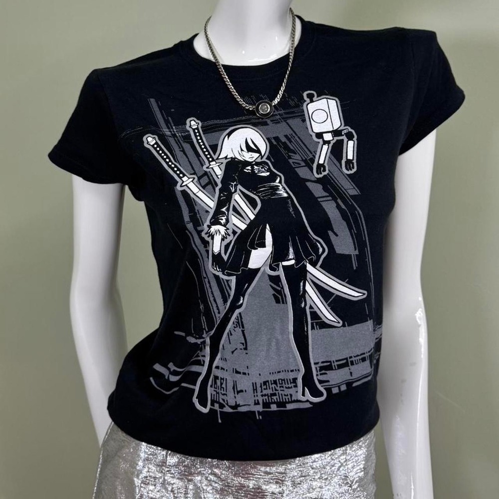 Deadstock Anime Graphic Nier Automata Gaming Baby Tee Black Shirt — Black / Size